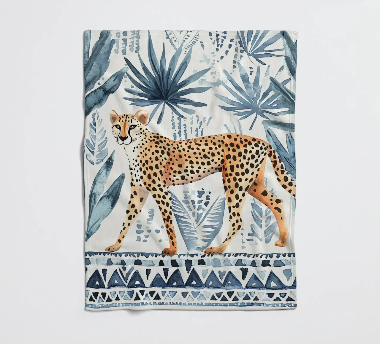 Boho Cheetah Impresión Abstracta, Impresión de Arte de Pared Azul manta de franela de Boheme