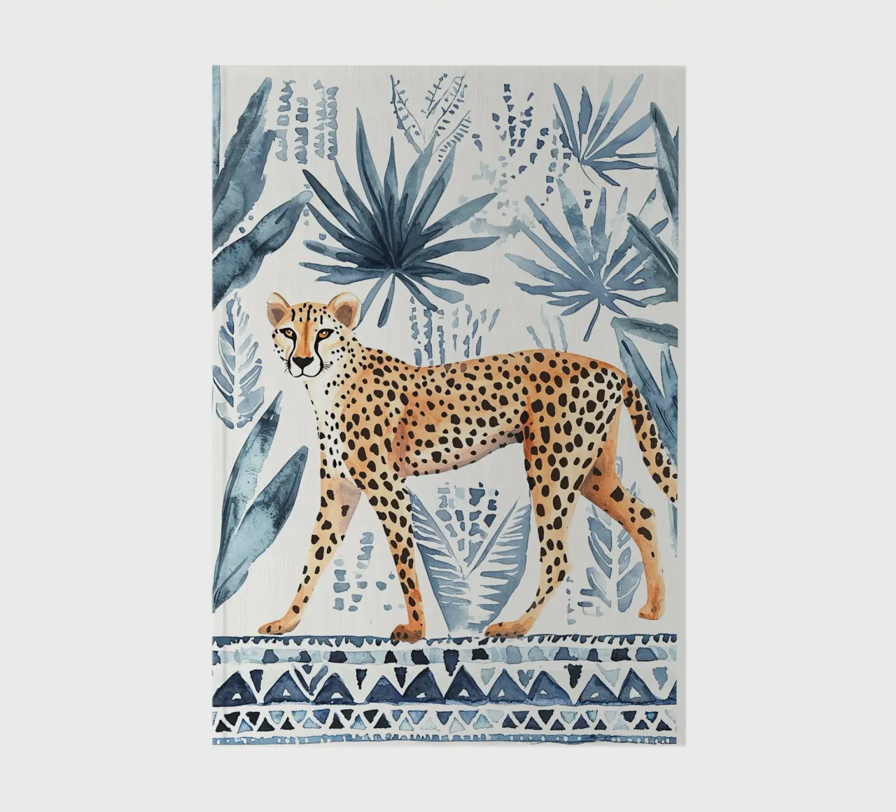 Imprimé abstrait guépard boho, imprimé d'art mural bleu carnet de notes de Boheme