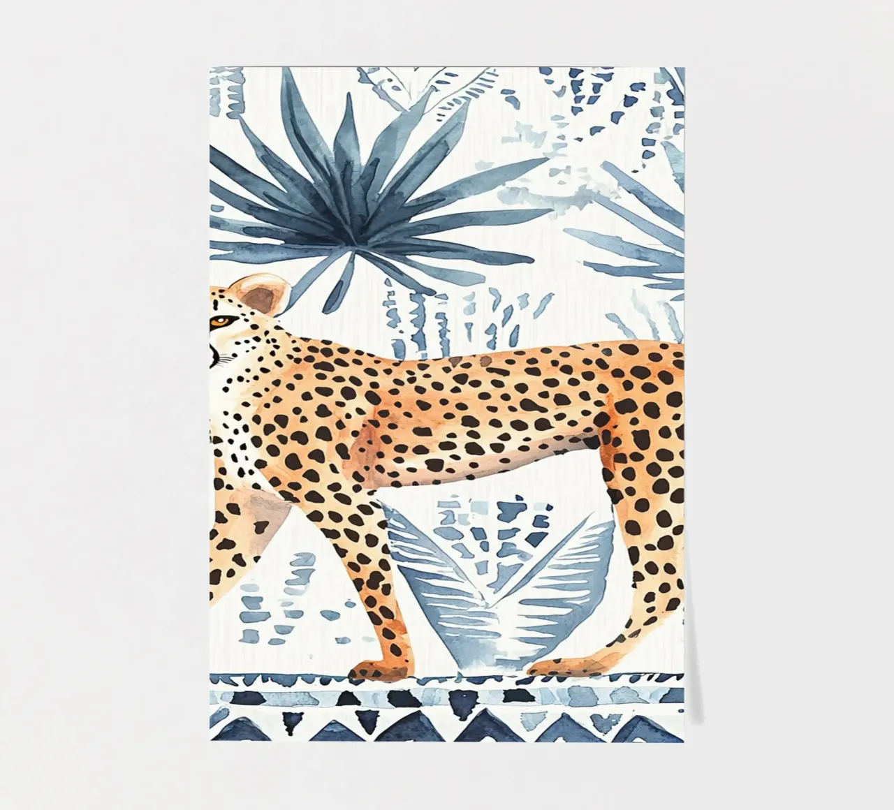 Stampa astratta ghepardo Boho, stampa artistica da parete blu foglio adesivo da Boheme