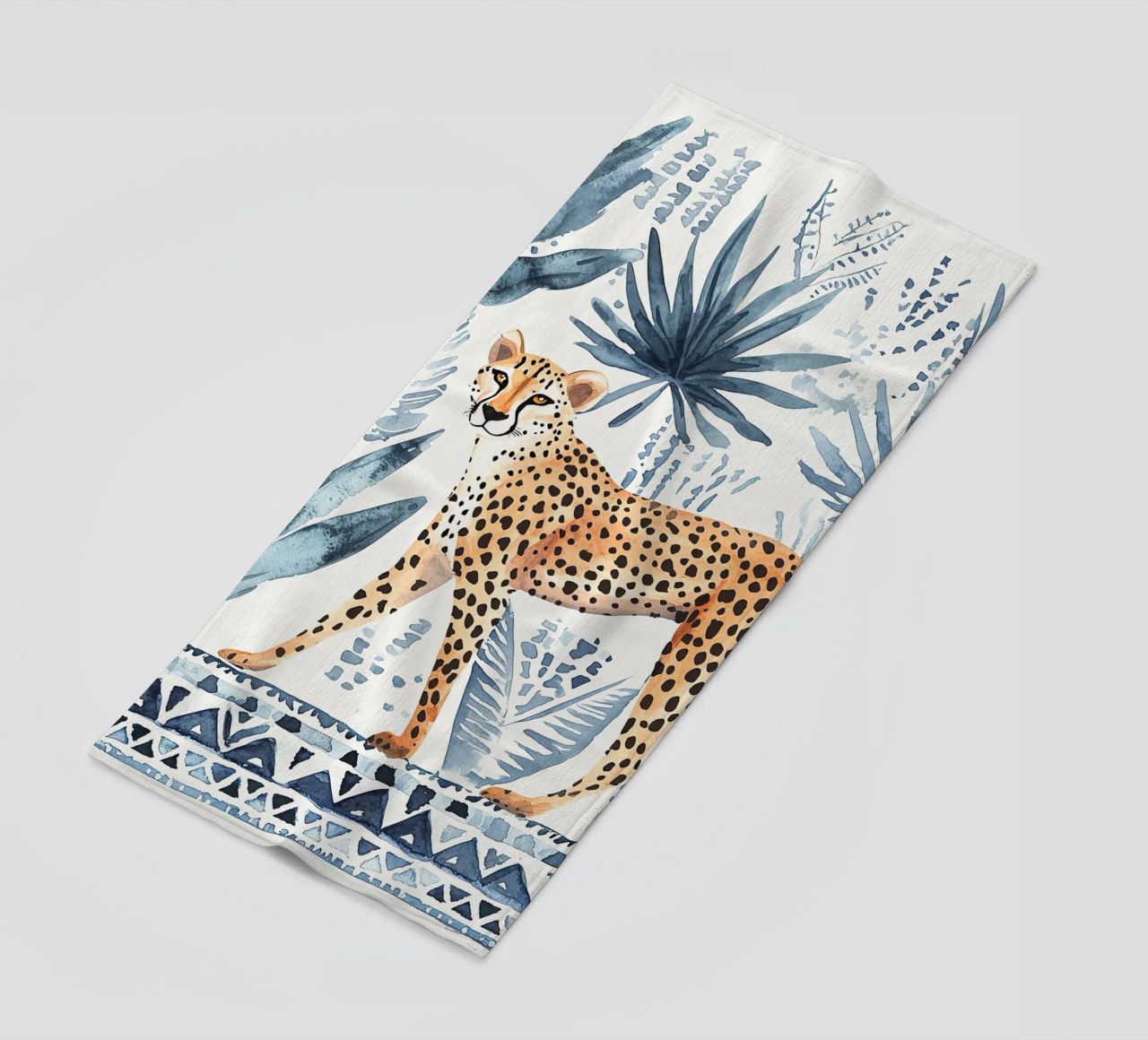Boho Cheetah Abstract Print, Blauer Wandkunstdruck Strandtuch von Boheme