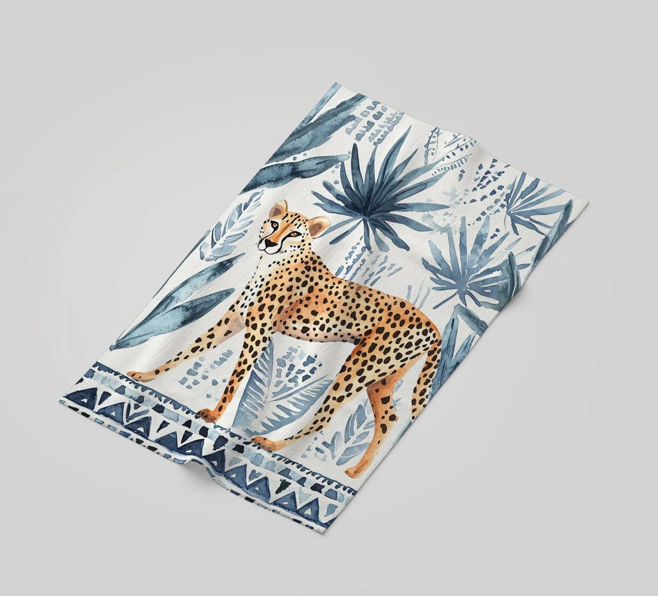 Boho Cheetah Abstract Print, Blauer Wandkunstdruck Strandtuch von Boheme