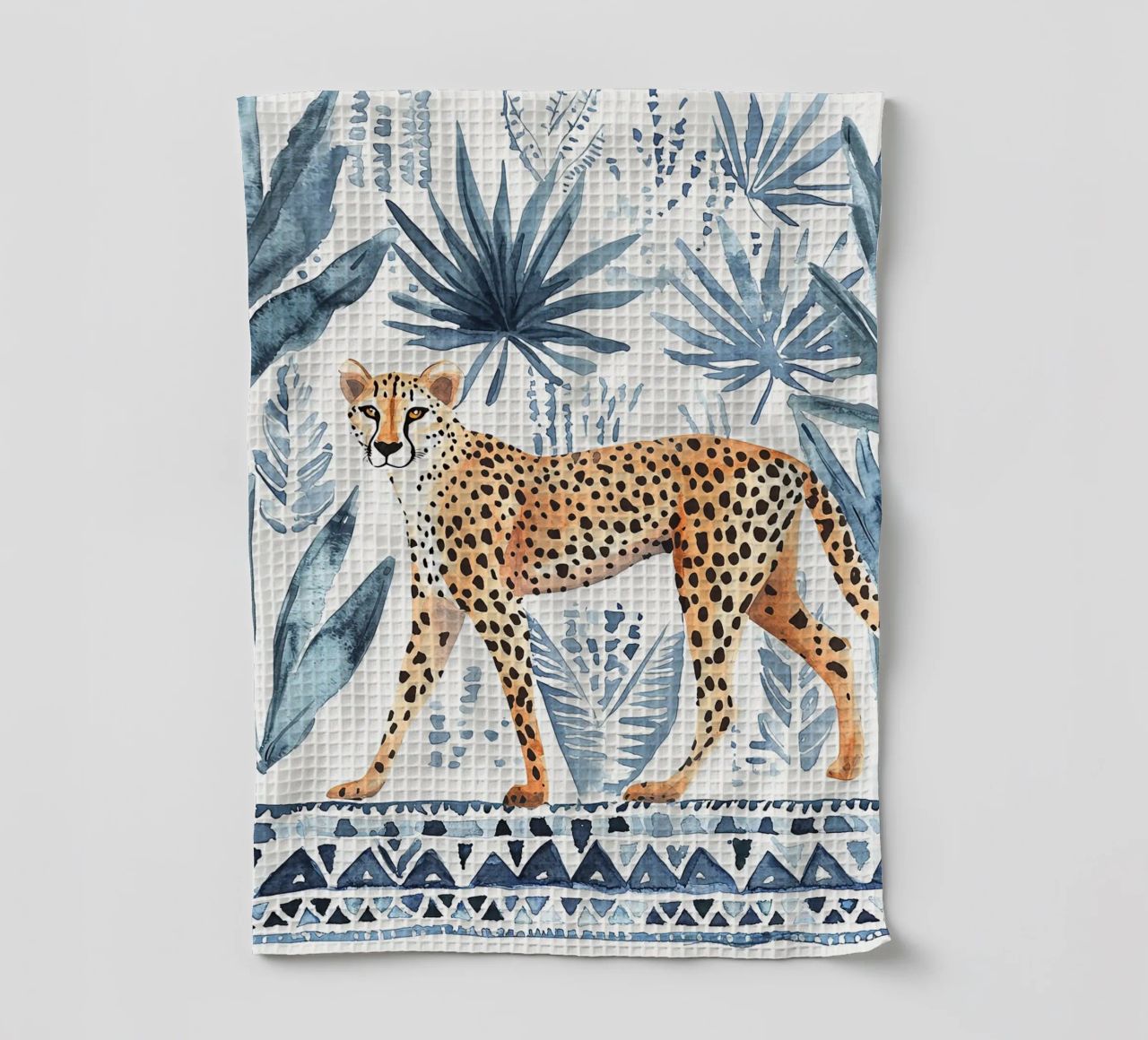 Boho Cheetah Abstract Print, Blauer Wandkunstdruck Geschirrtuch von Boheme