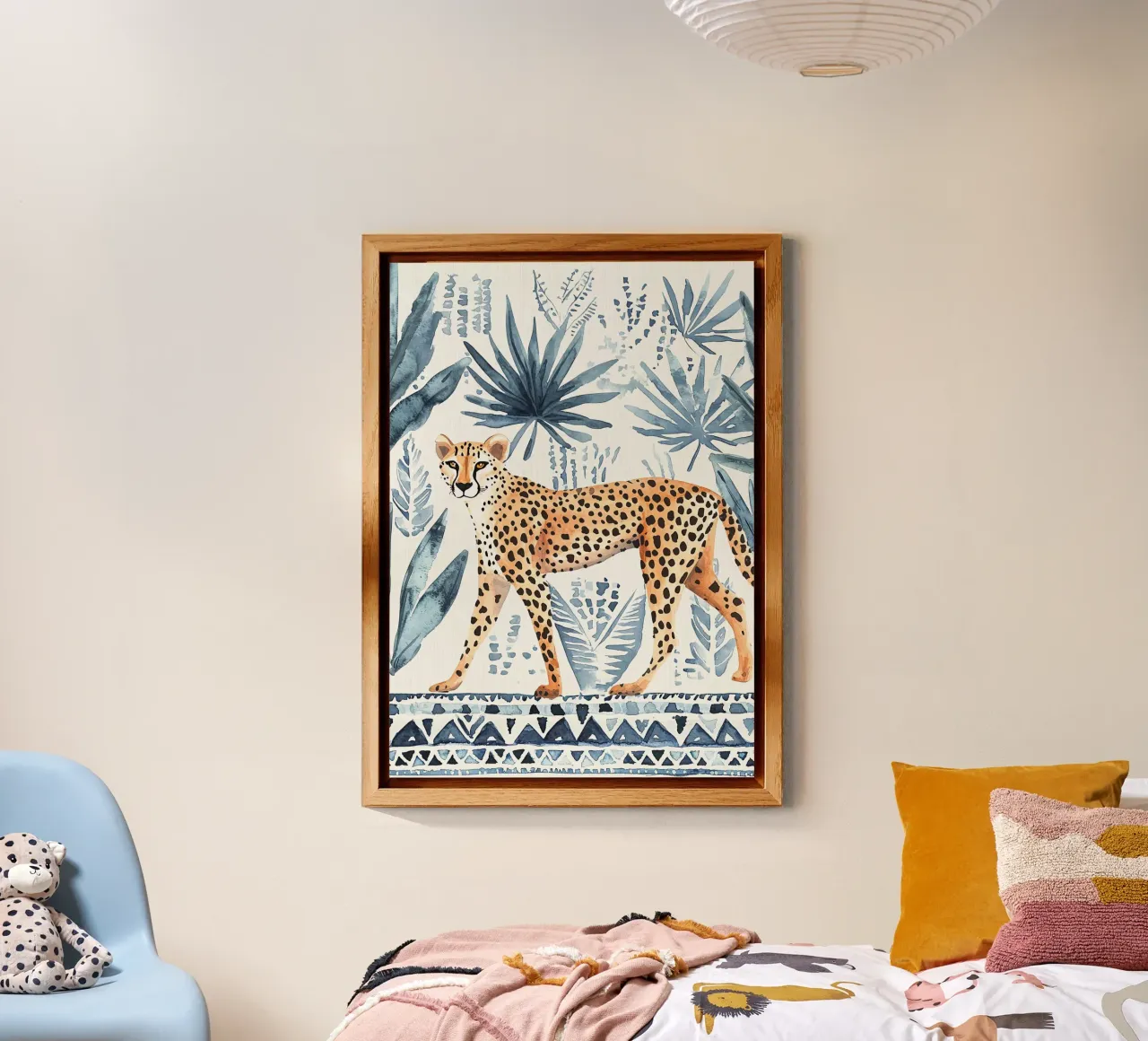 Stampa astratta ghepardo Boho, stampa artistica da parete blu alluminio dibond da Boheme