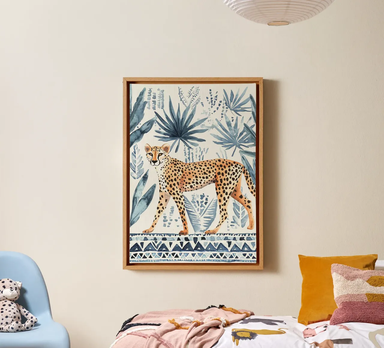 Stampa astratta ghepardo Boho, stampa artistica da parete blu tela da Boheme