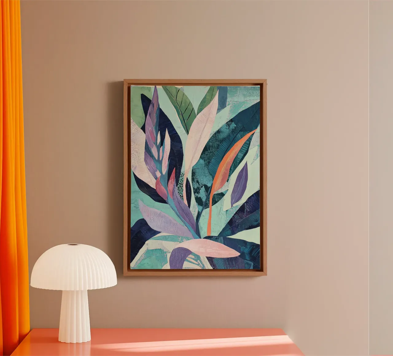 Botanische Abstracte Bladeren Print, Kleurrijke Poster Muurkunst canvas met Baklijst van Boheme