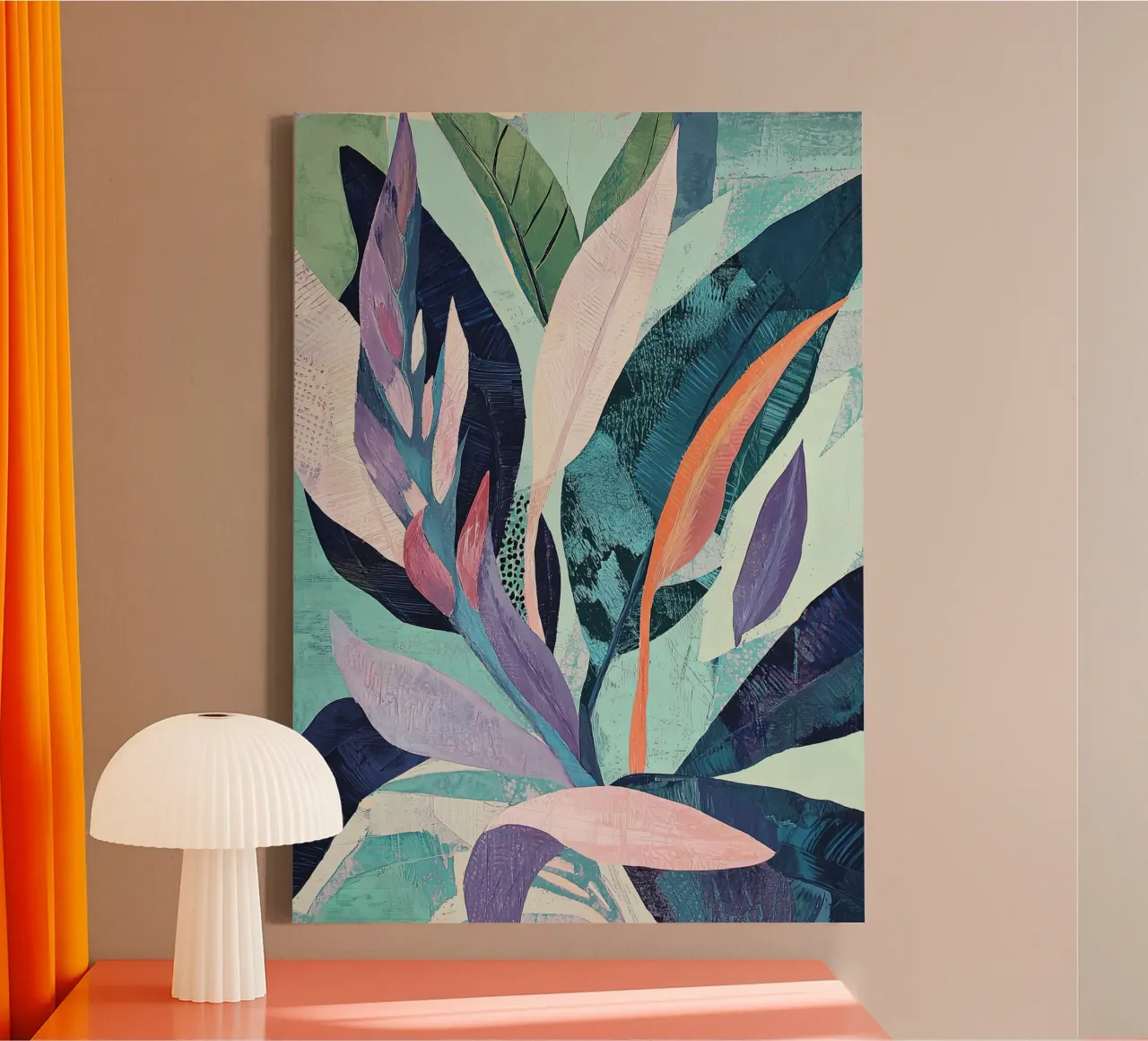 Botanische Abstracte Bladeren Print, Kleurrijke Poster Muurkunst canvas met Baklijst van Boheme