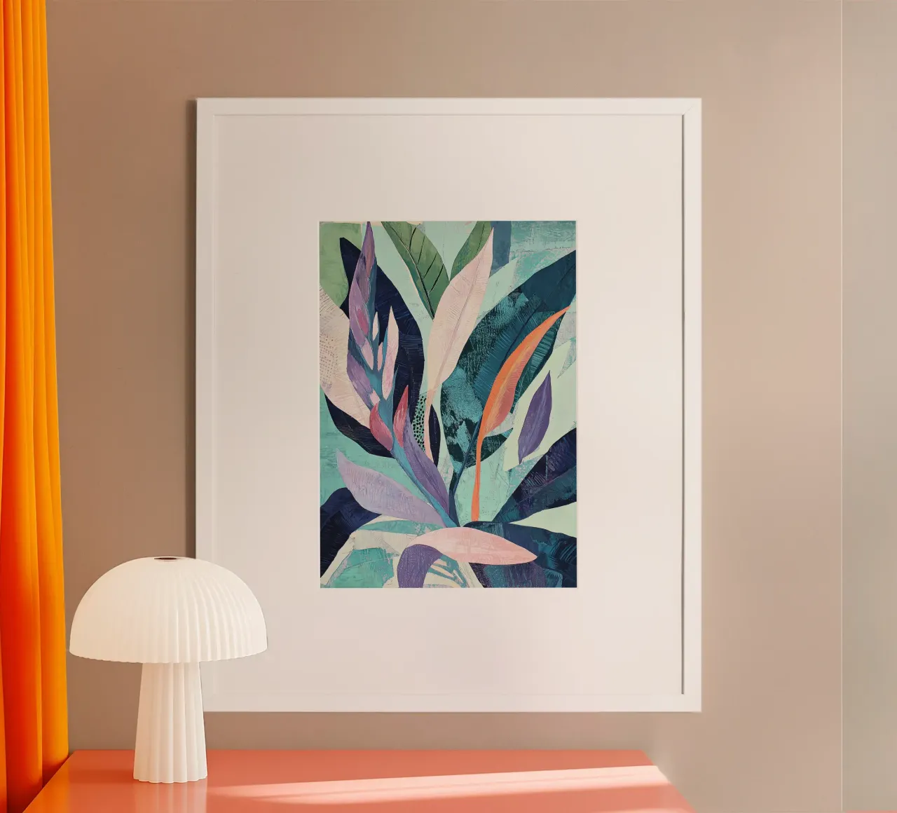 Botanische Abstracte Bladeren Print, Kleurrijke Poster Muurkunst poster met kunststof frame van Boheme
