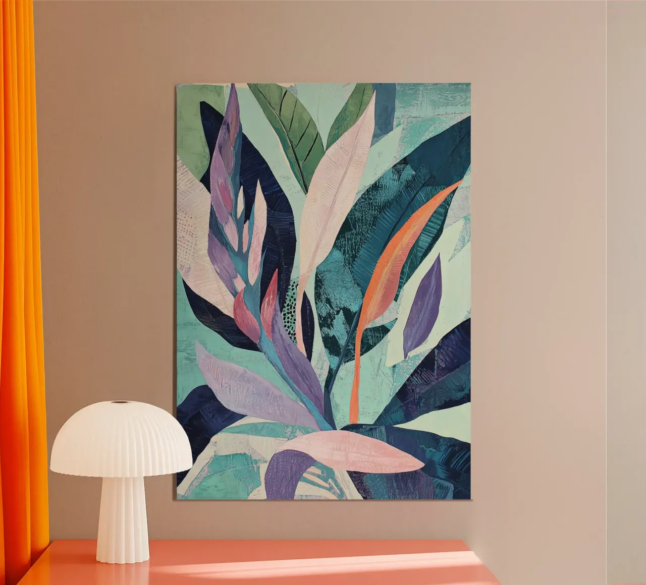 Botanische Abstracte Bladeren Print, Kleurrijke Poster Muurkunst poster met kunststof frame van Boheme