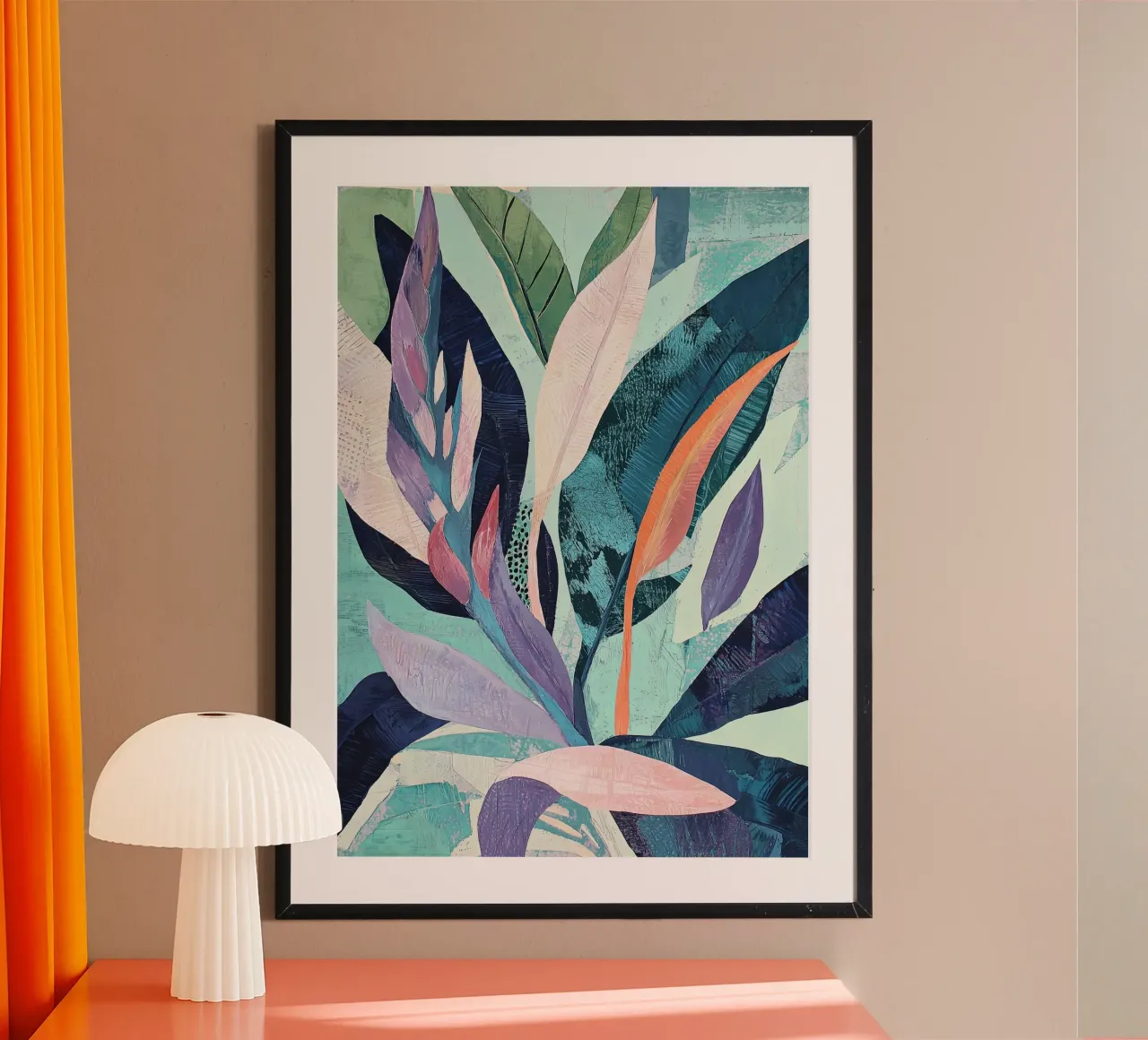 Botanische Abstracte Bladeren Print, Kleurrijke Poster Muurkunst poster met kunststof frame van Boheme
