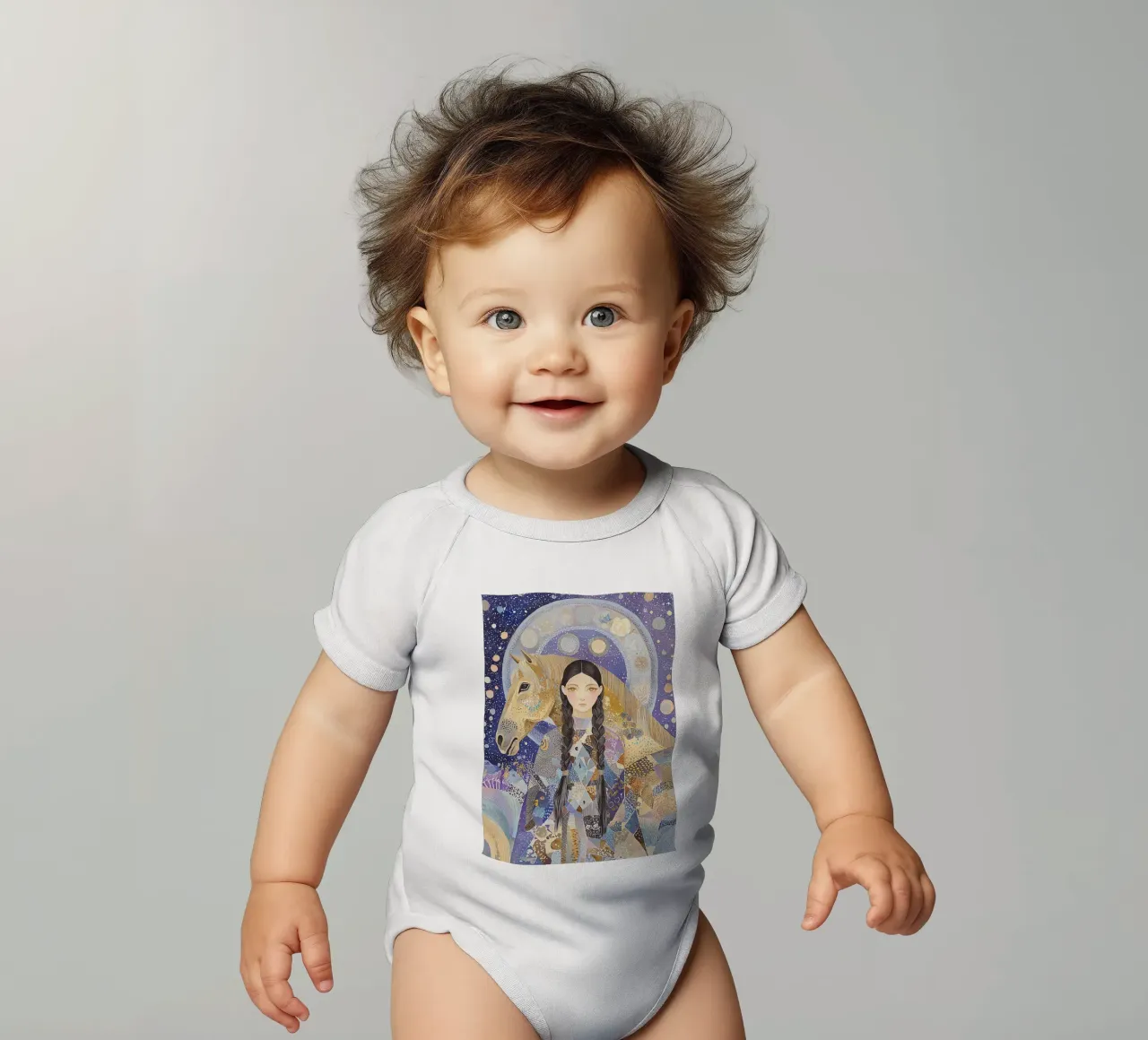 Boho Celestial Print, Pferd Wandkunst, Abstrakte Tier Kunst Kurzarm Babybody von Boheme