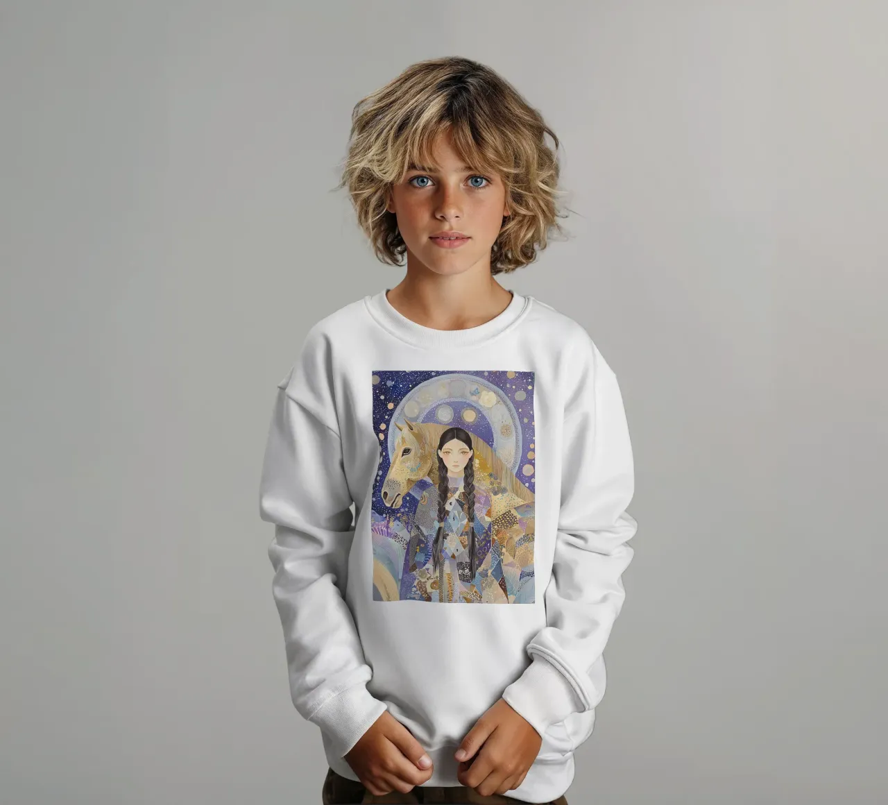 Boho Celestial Print, Horse Wall Art, Abstract Animal Art kids sweatshirt by Boheme