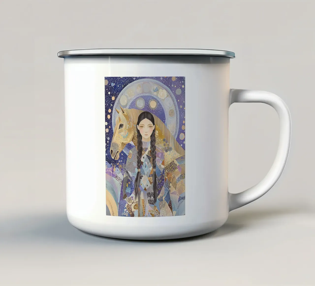 Stampa celeste bohémien, arte da parete del cavallo, arte animale astratta tazza in smalto da Boheme