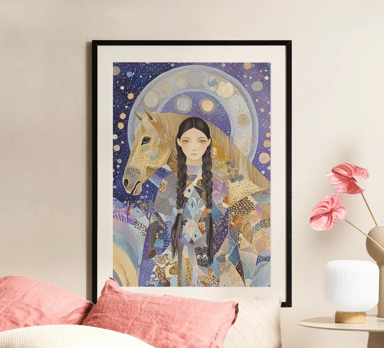 Boho Celestial Print, Pferd Wandkunst, Abstrakte Tier Kunst Hahnemühle von Boheme
