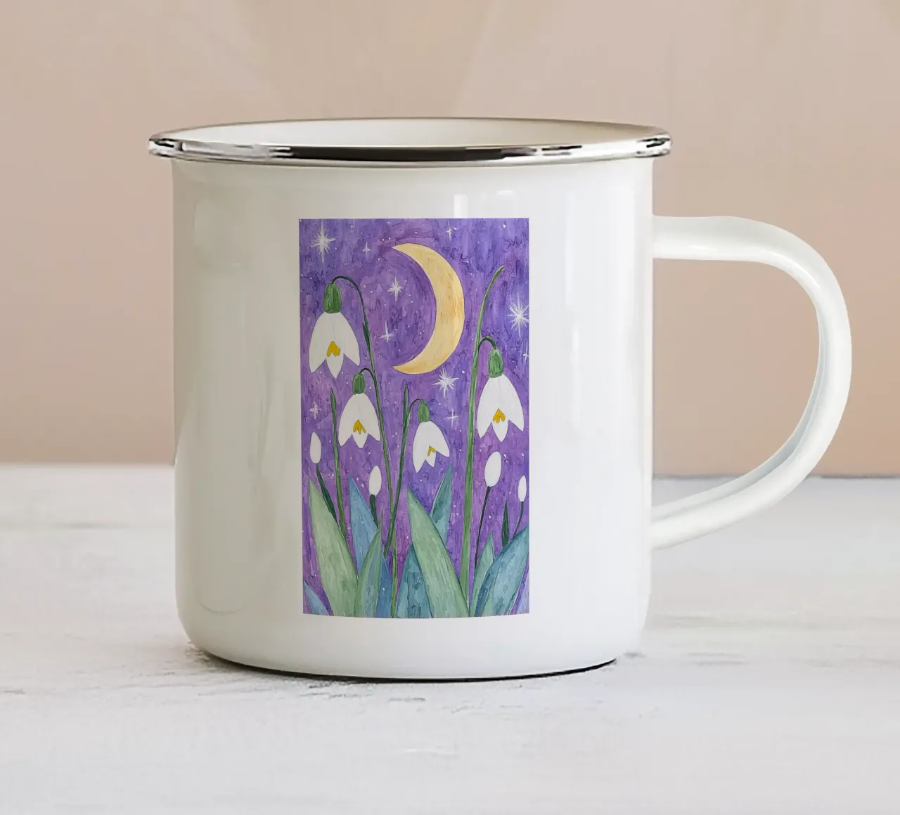 Poster floreale boho Celestial Moon, arte murale colorata tazza in smalto da Boheme