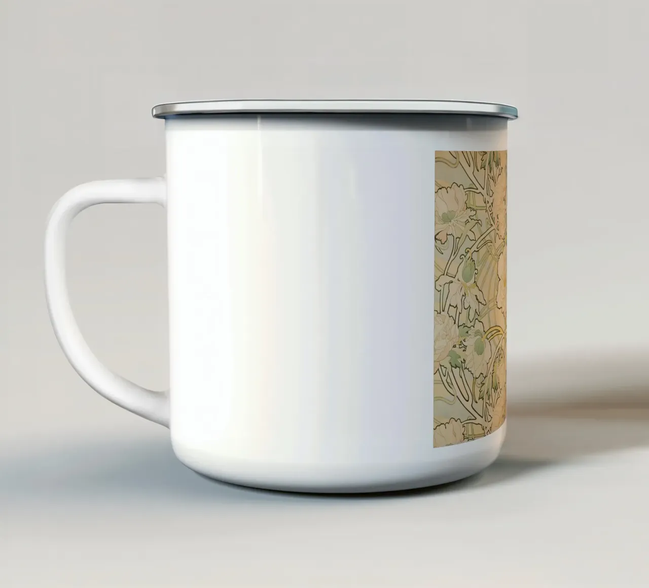 Alphonse Mucha - Flores taza de esmalte de Timeless Artworks