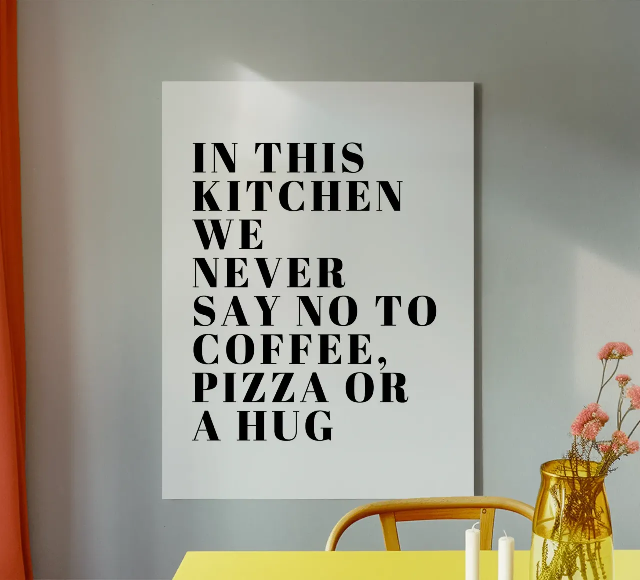 IN QUESTA CUCINA NON DICIAMO MAI DI NO AL CAFFÈ, ALLA PIZZA O A UN ABBRACCIO tela da ArtDesign by KBK
