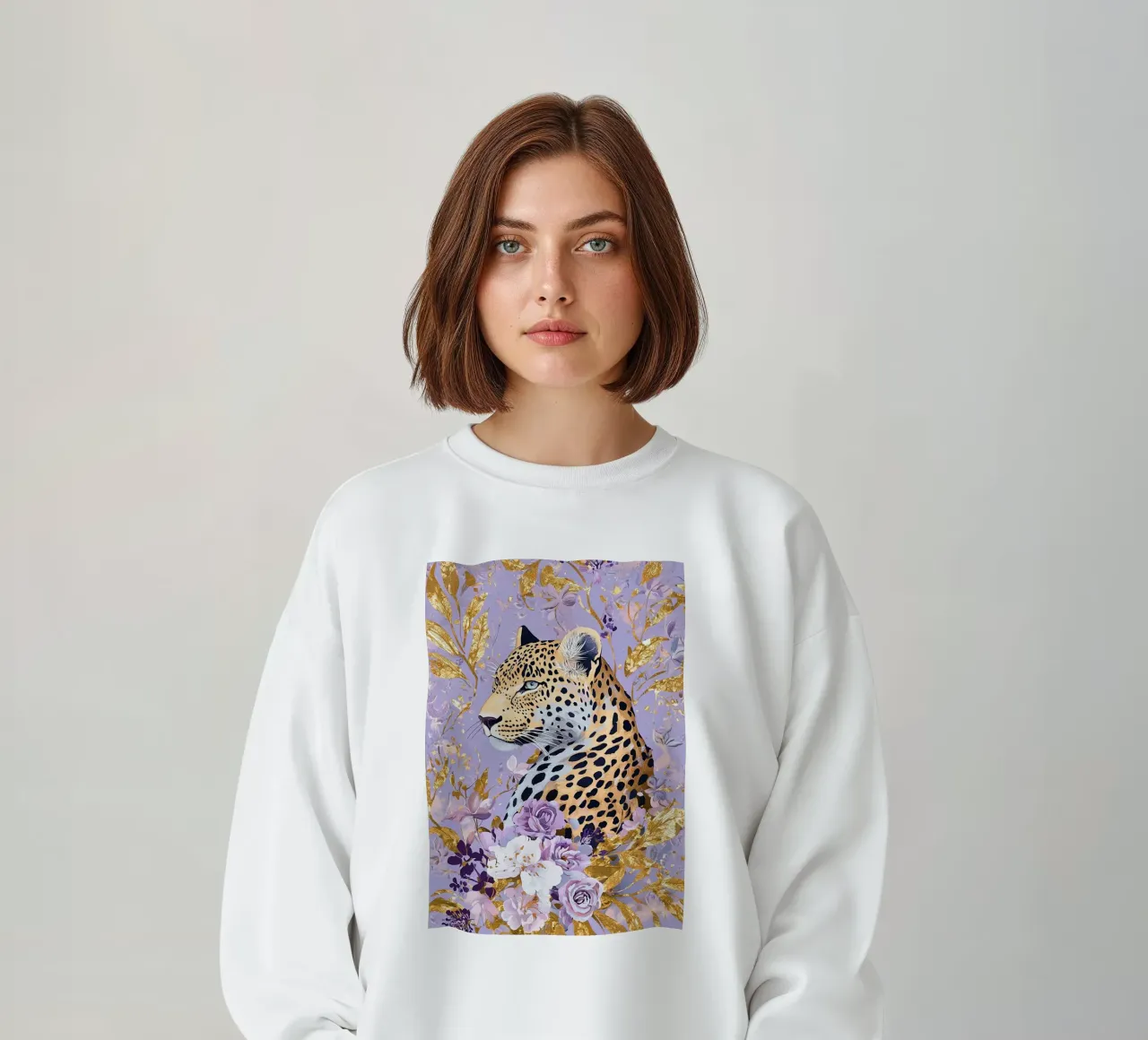 Stampa leopardiana, poster floreale animale botanico, arte stravagante felpa da Boheme