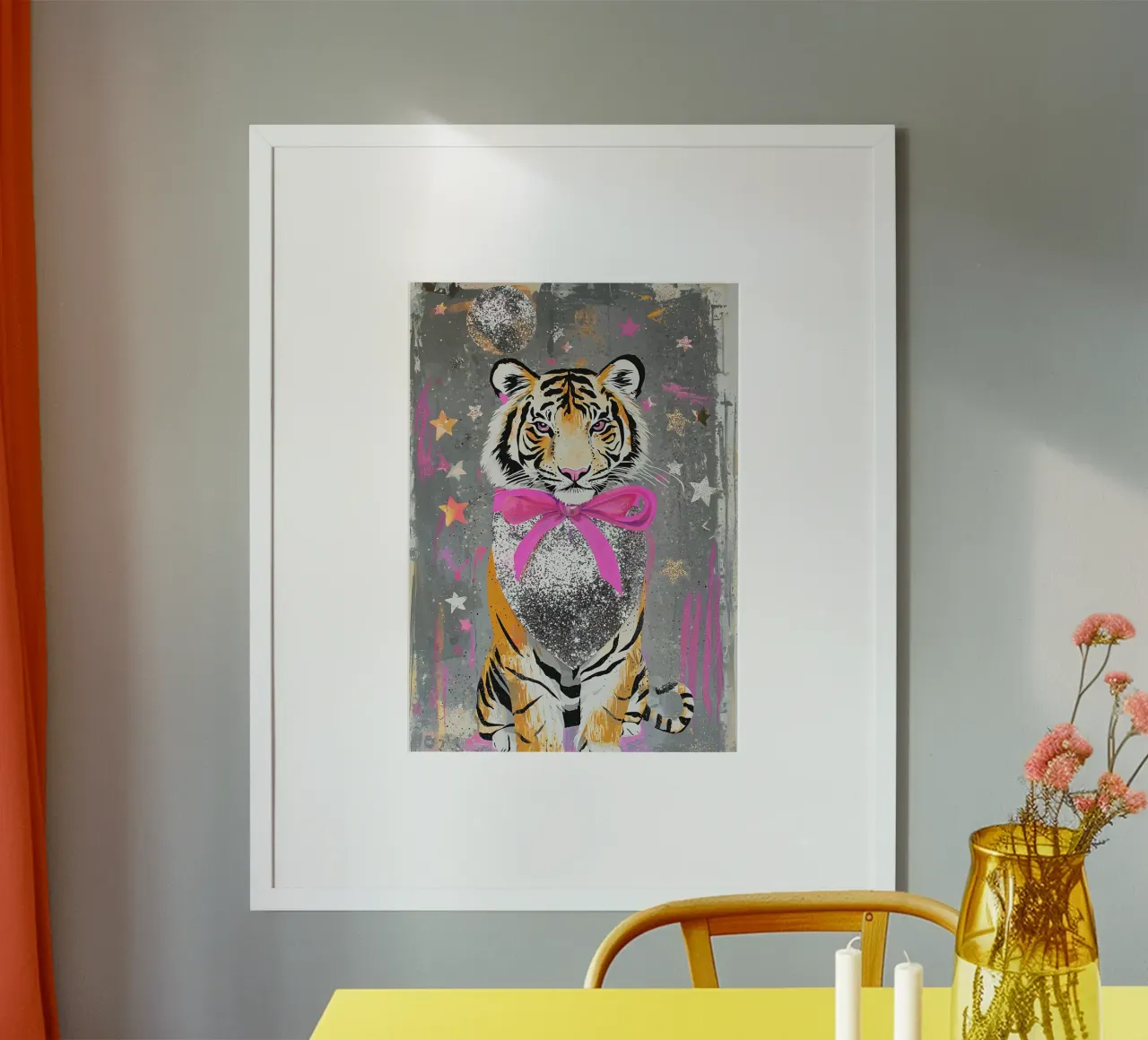 Abstracte tijgerprint, Coquette Boog Tijger, Wilde dieren muurkunst poster met aluminium frame van Boheme
