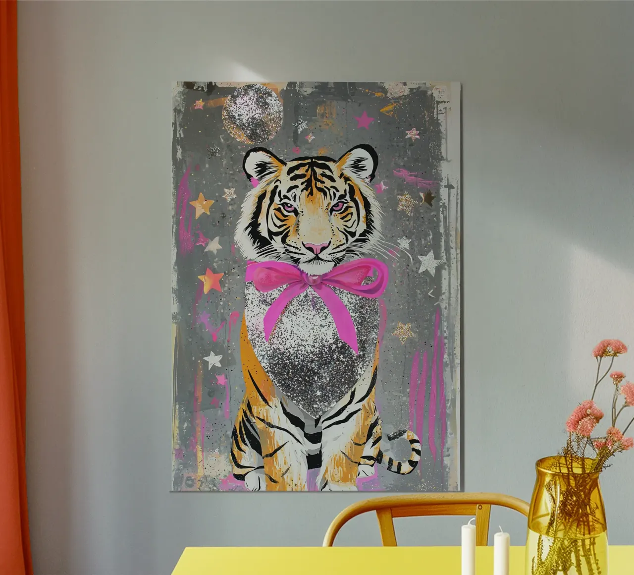 Abstracte tijgerprint, Coquette Boog Tijger, Wilde dieren muurkunst poster met aluminium frame van Boheme