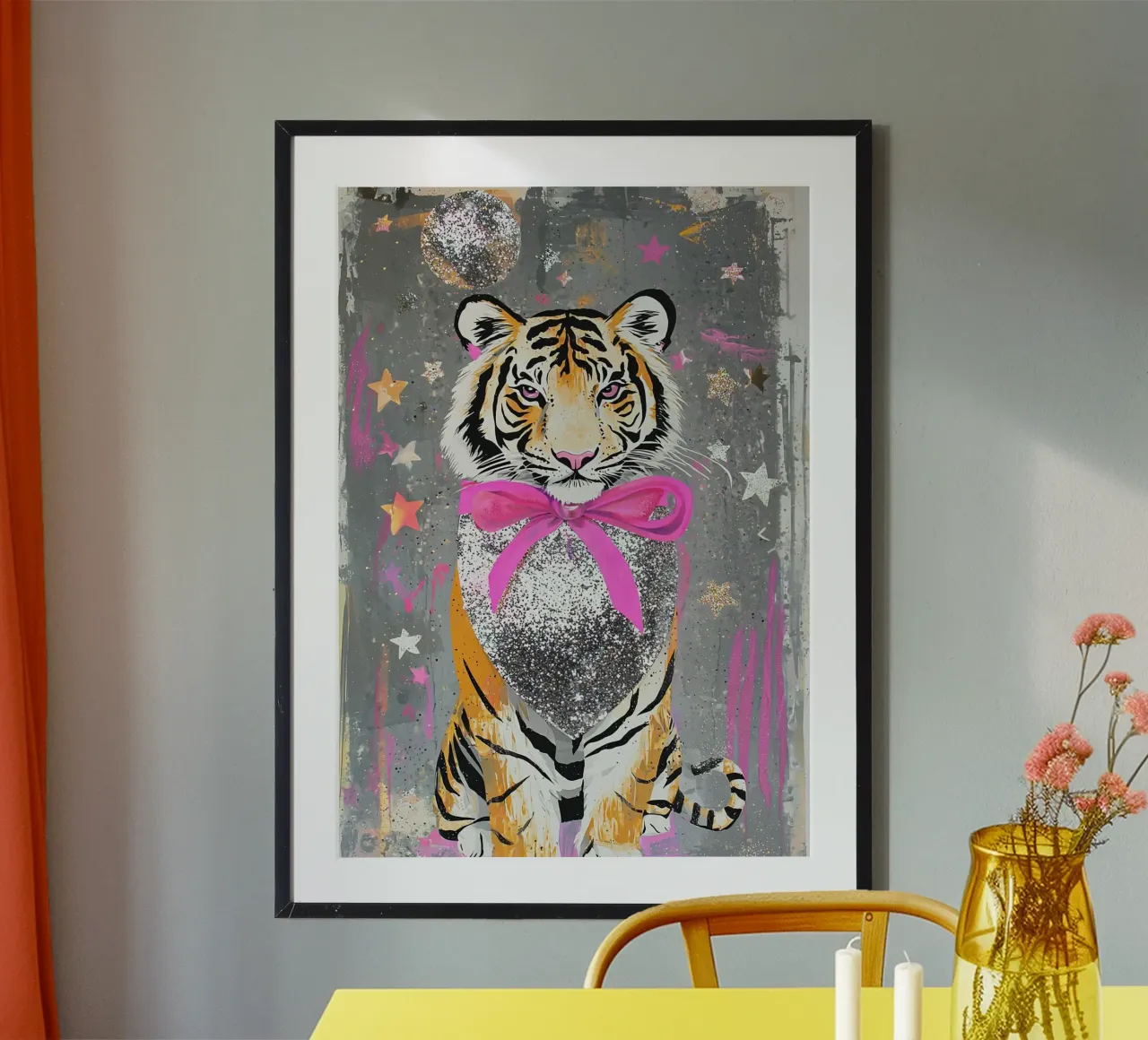 Abstracte tijgerprint, Coquette Boog Tijger, Wilde dieren muurkunst poster met aluminium frame van Boheme