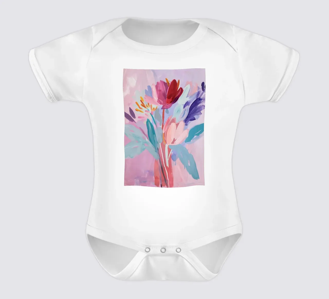 Abstracte Bloemen Poster, Kleurrijke Muurkunst, Botanische Print babyrompertje korte mouwen van Boheme