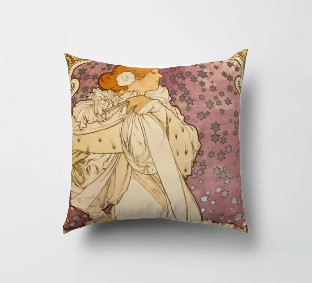 Alphonse Mucha - La signora delle camelie . 1896 cuscino da Timeless Artworks