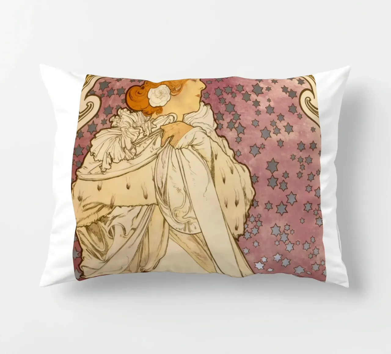 Alphonse Mucha - La signora delle camelie cuscino da Timeless Artworks