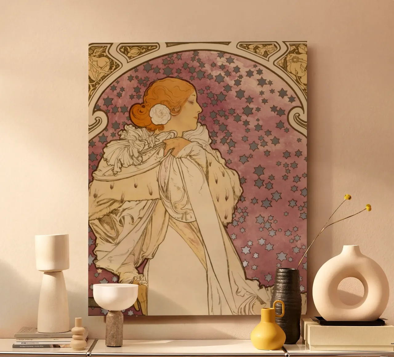 Alphonse Mucha - La signora delle camelie alluminio dibond da Timeless Artworks