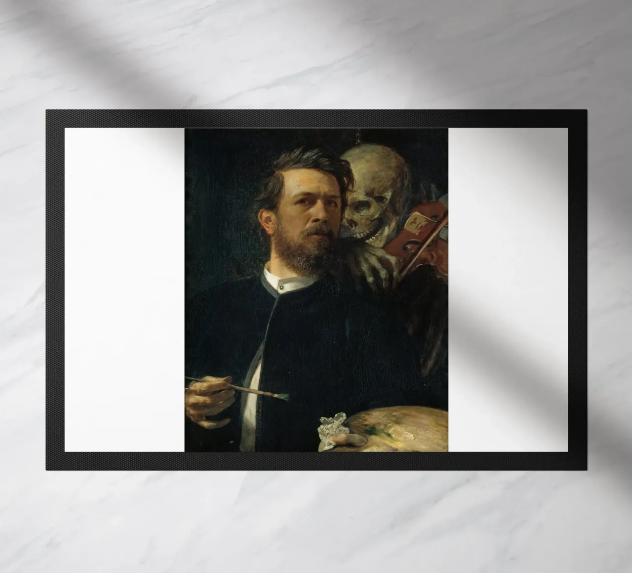 Arnold Bocklin - Self-Portrait with Death as a Fiddler doormat by Timeless Artworks