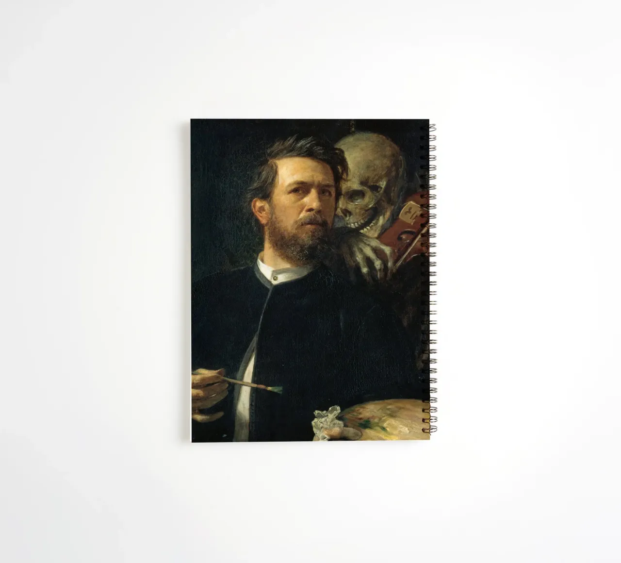 Arnold Bocklin - Self-Portrait with Death as a Fiddler spiral notebook by Timeless Artworks