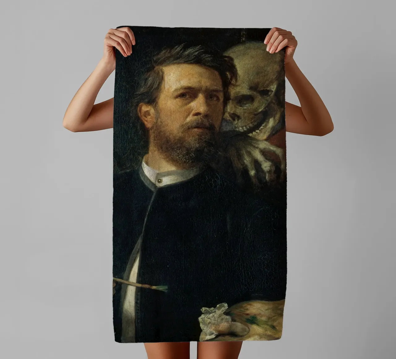 Arnold Bocklin - Self-Portrait with Death as a Fiddler towel by Timeless Artworks