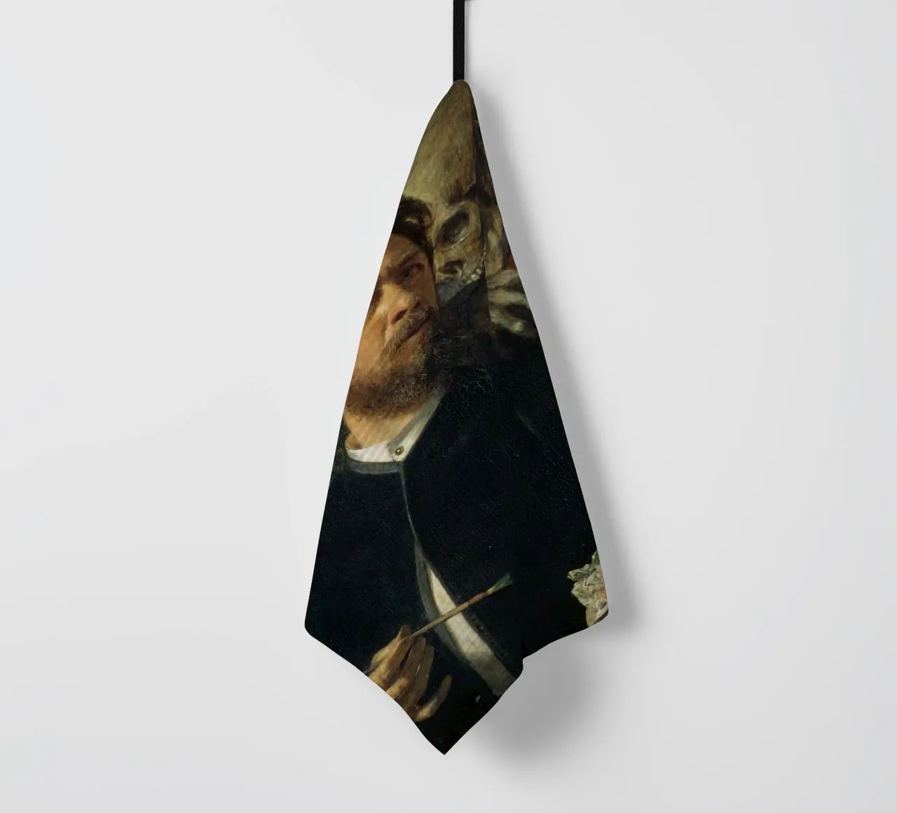 Arnold Bocklin - Self-Portrait with Death as a Fiddler tea towel by Timeless Artworks