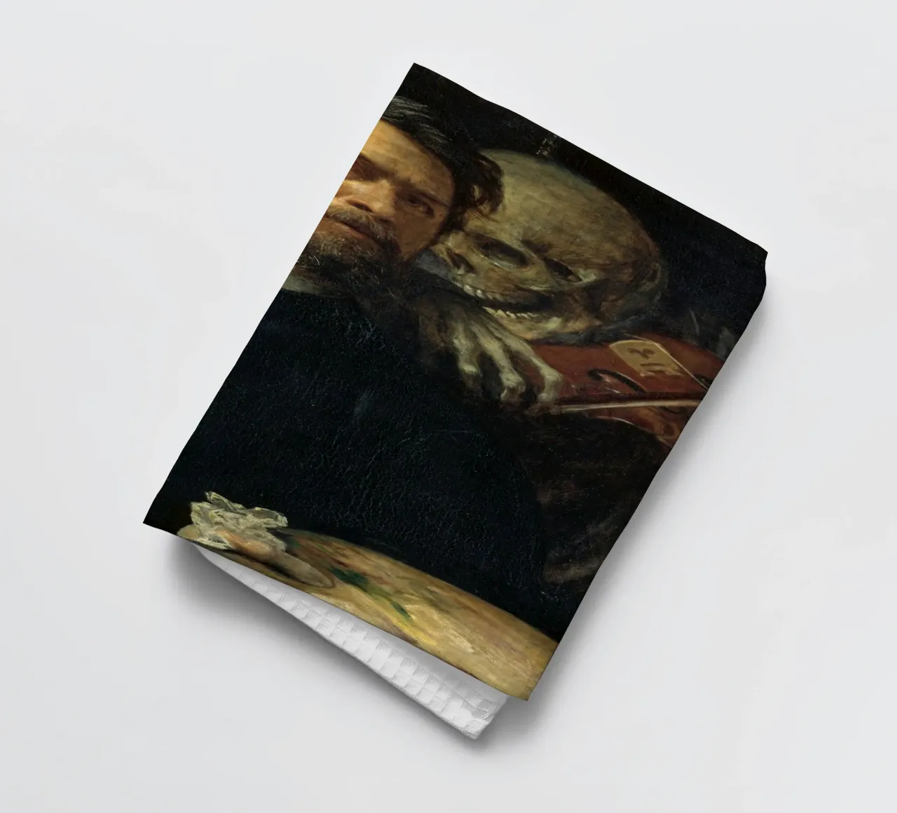 Arnold Bocklin - Self-Portrait with Death as a Fiddler tea towel by Timeless Artworks
