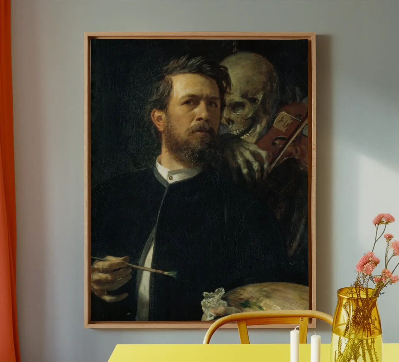 Arnold Bocklin - Self-Portrait with Death as a Fiddler canvas with Floater frame by Timeless Artworks