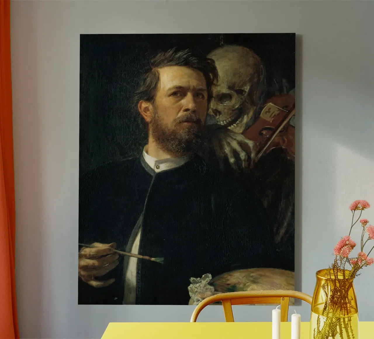 Arnold Bocklin - Self-Portrait with Death as a Fiddler canvas with Floater frame by Timeless Artworks