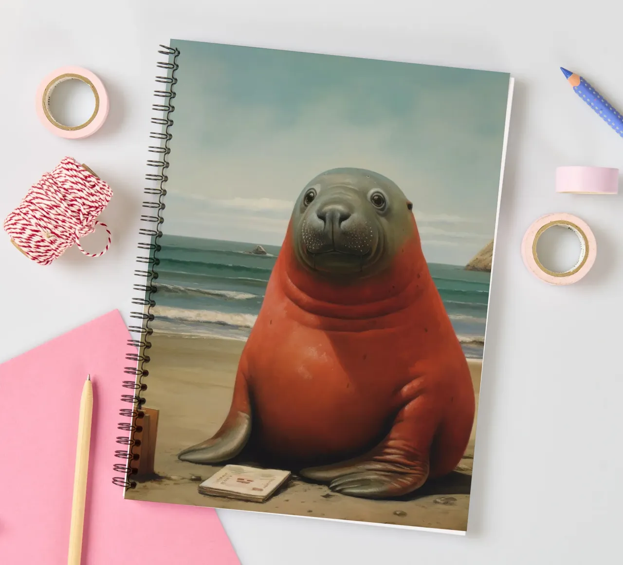 Minimal Elephant Seal 1 spiral notebook by Minimal Animal Art