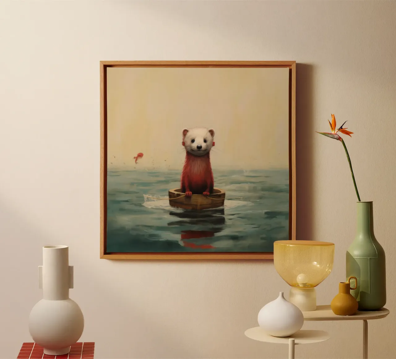 Furetto minimo 2 tela con Cornice a cassetta da Minimal Animal Art