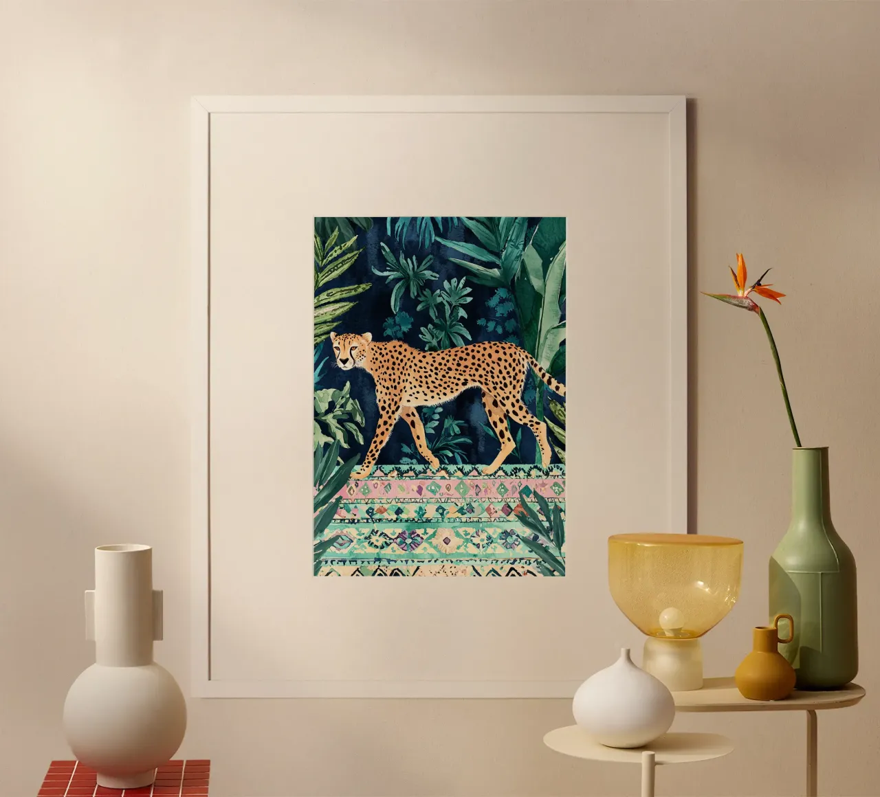 Guepardo Botánico, Arte Abstracto Fauna Verde poster de Boheme