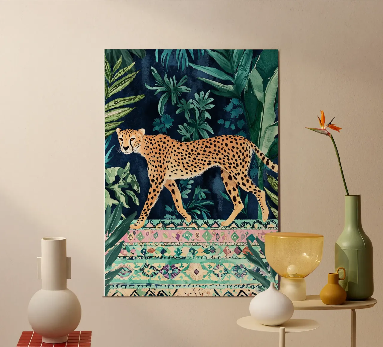 Guepardo Botánico, Arte Abstracto Fauna Verde poster de Boheme