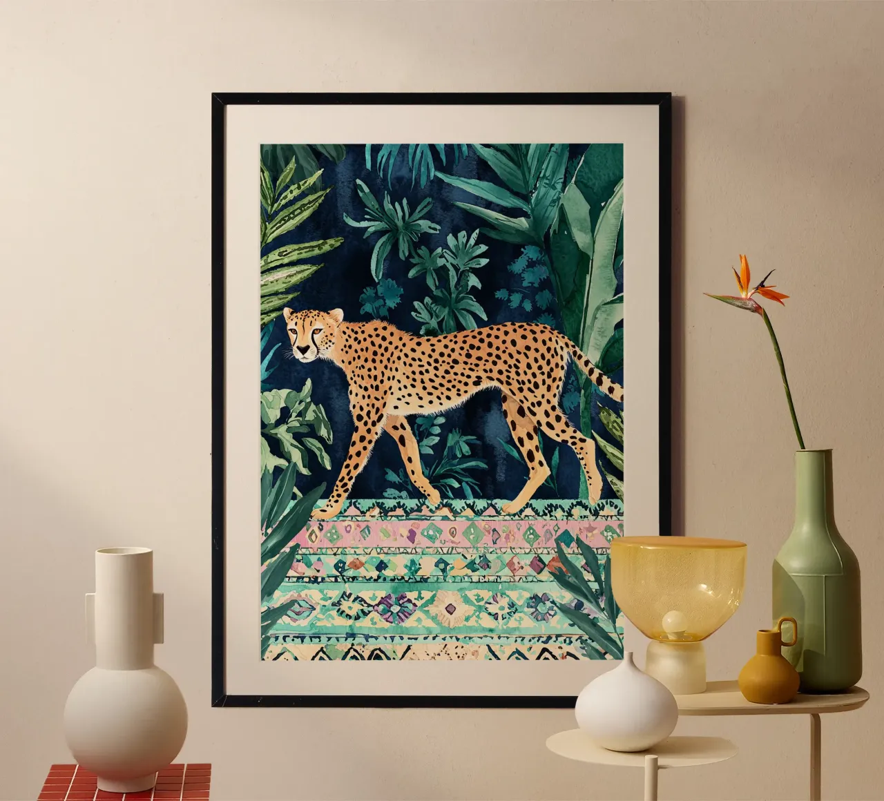 Guepardo Botánico, Arte Abstracto Fauna Verde poster de Boheme