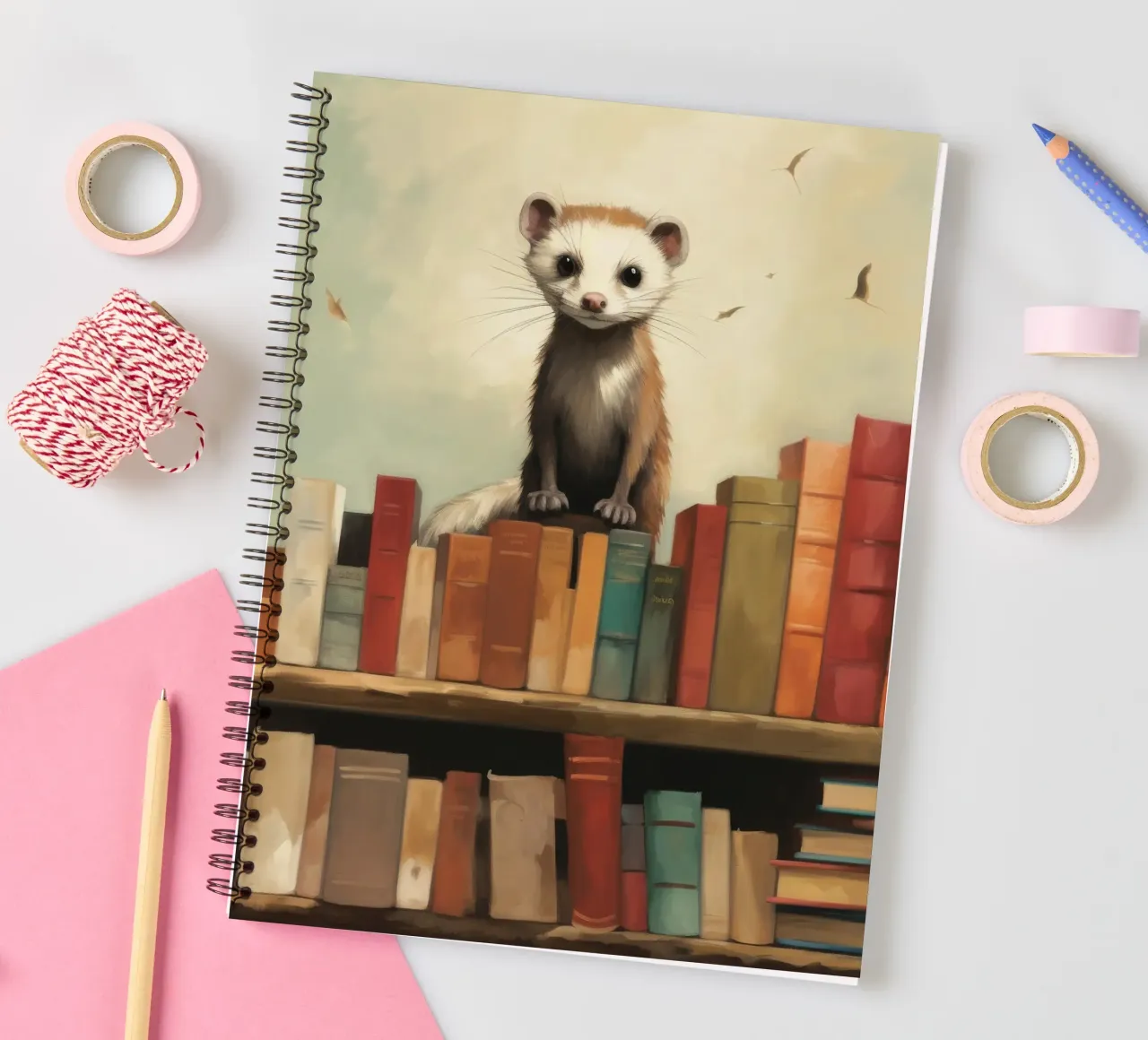 Minimal Ferret 3 spiral notebook by Minimal Animal Art