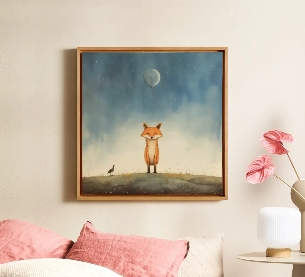 Volpe minima 2 tela con Cornice a cassetta da Minimal Animal Art