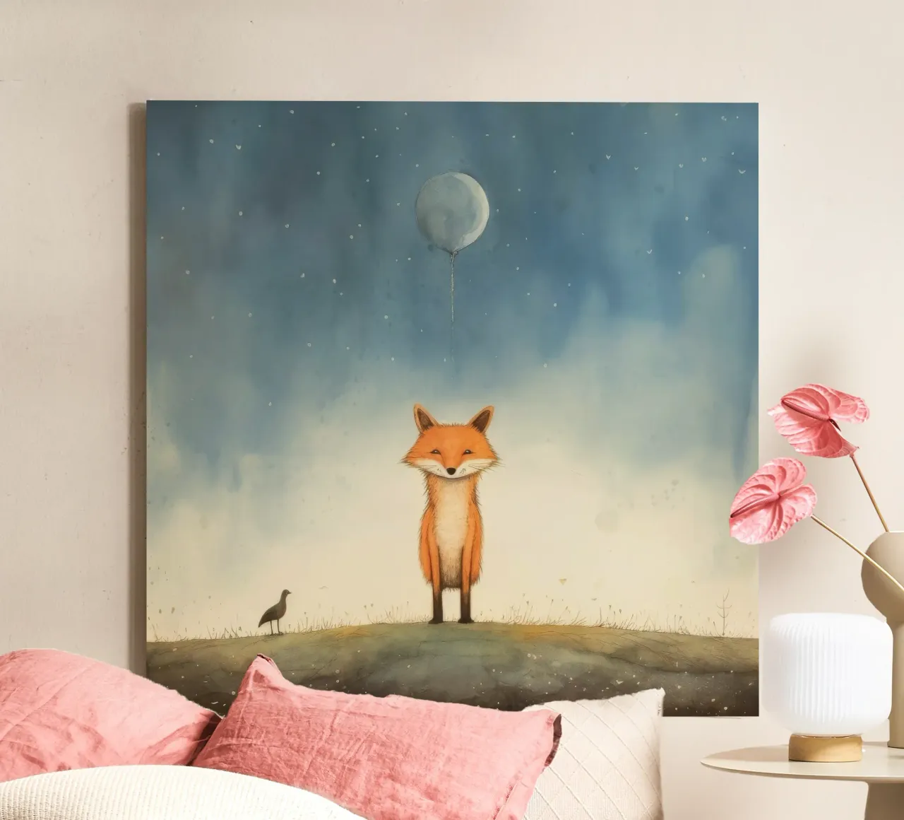 Volpe minima 2 tela con Cornice a cassetta da Minimal Animal Art