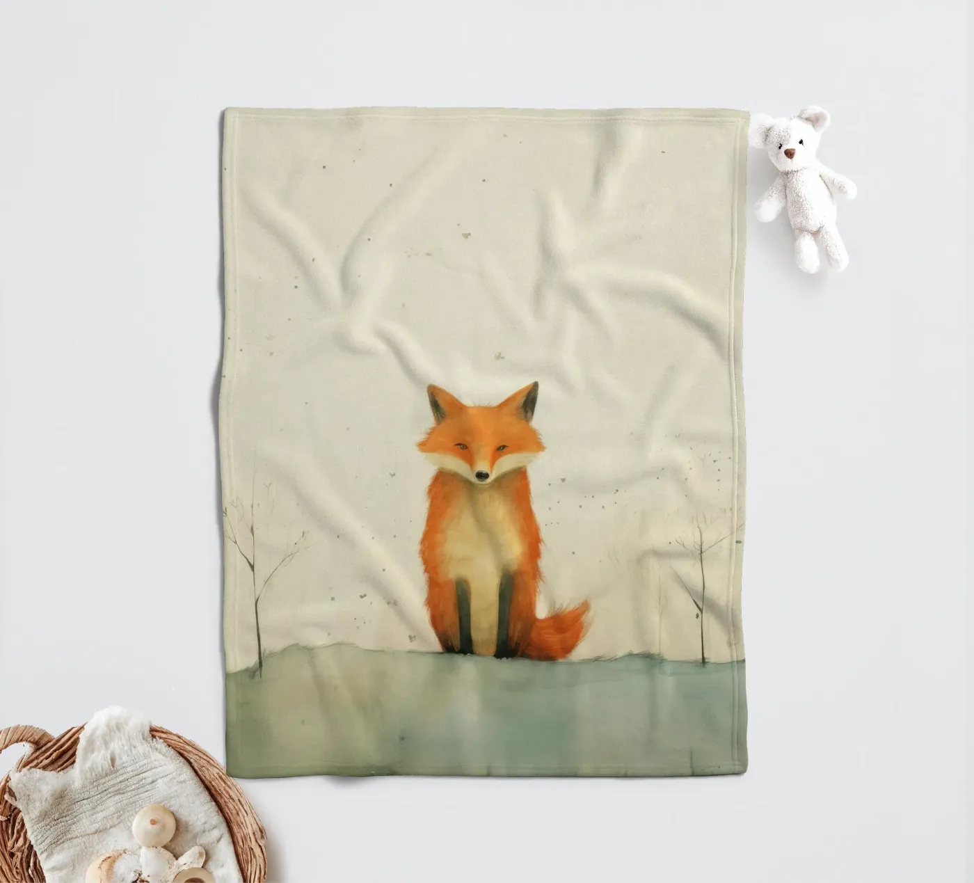 Minimal Fox Fleecedecke von Minimal Animal Art