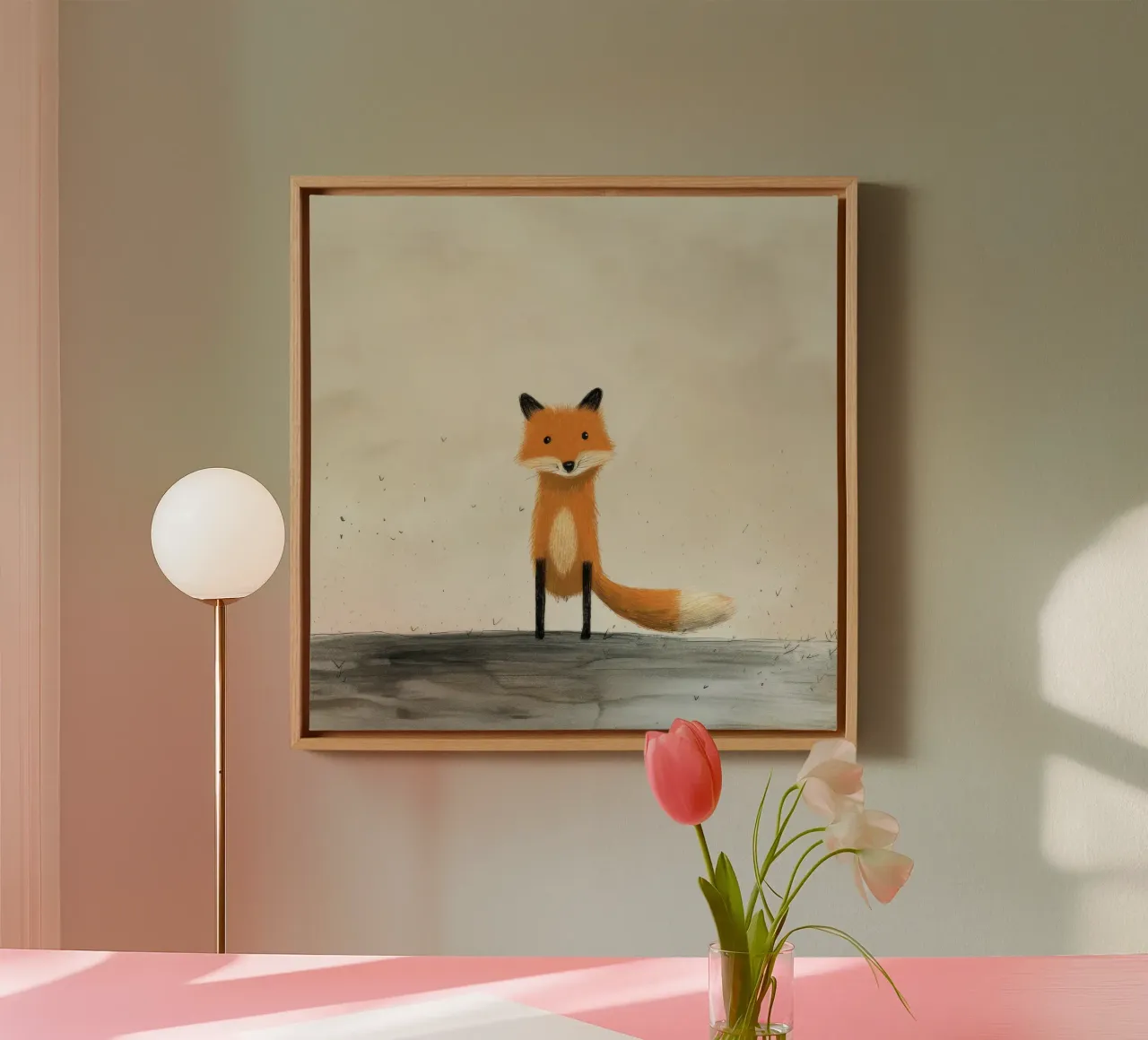 Volpe minima 1 tela con Cornice a cassetta da Minimal Animal Art