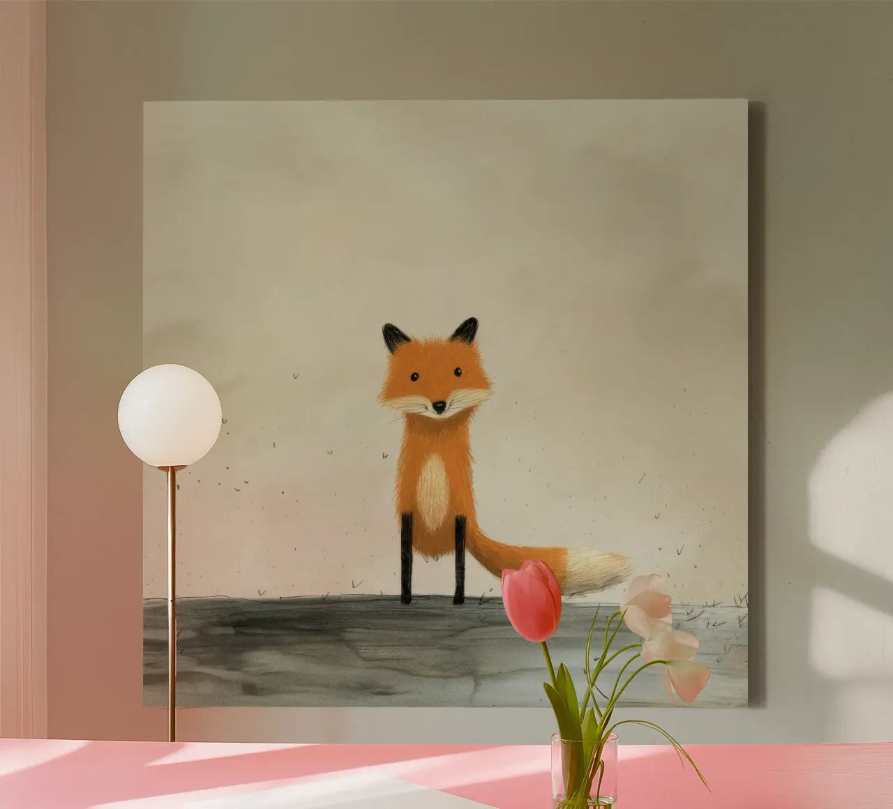 Volpe minima 1 tela con Cornice a cassetta da Minimal Animal Art