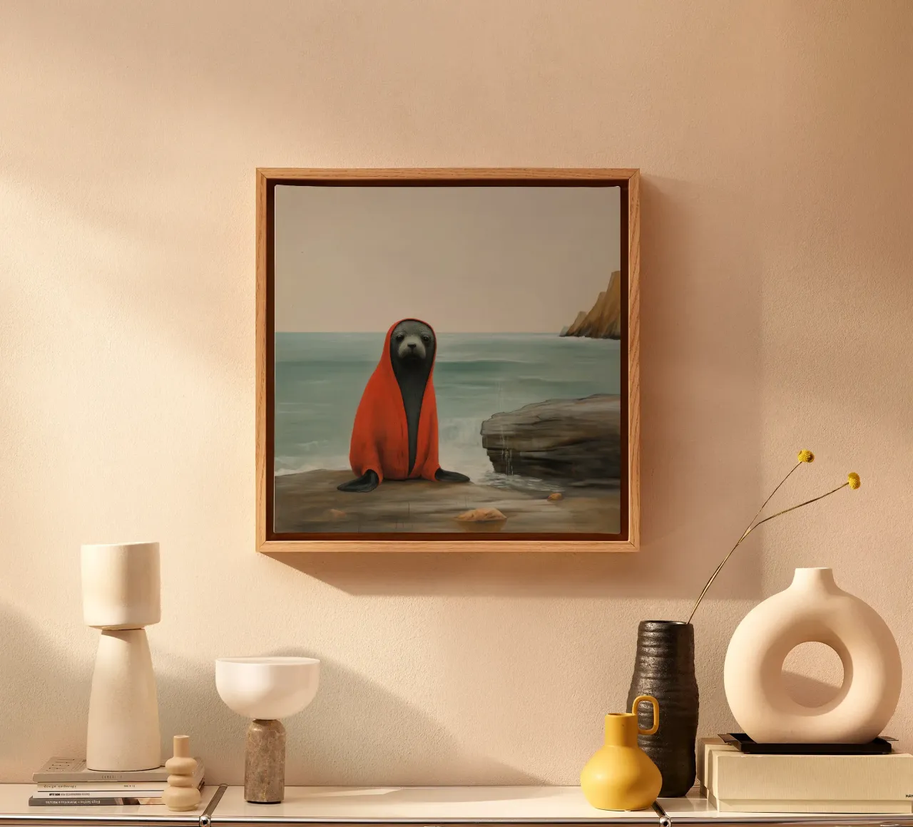 Sigillo di pelliccia minimale 2 tela con Cornice a cassetta da Minimal Animal Art