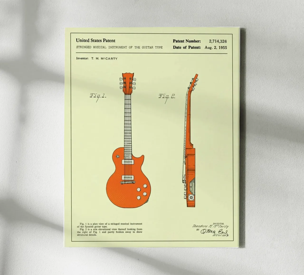 Gitaar octrooi (1955) canvas met Baklijst van Jazzberry Blue