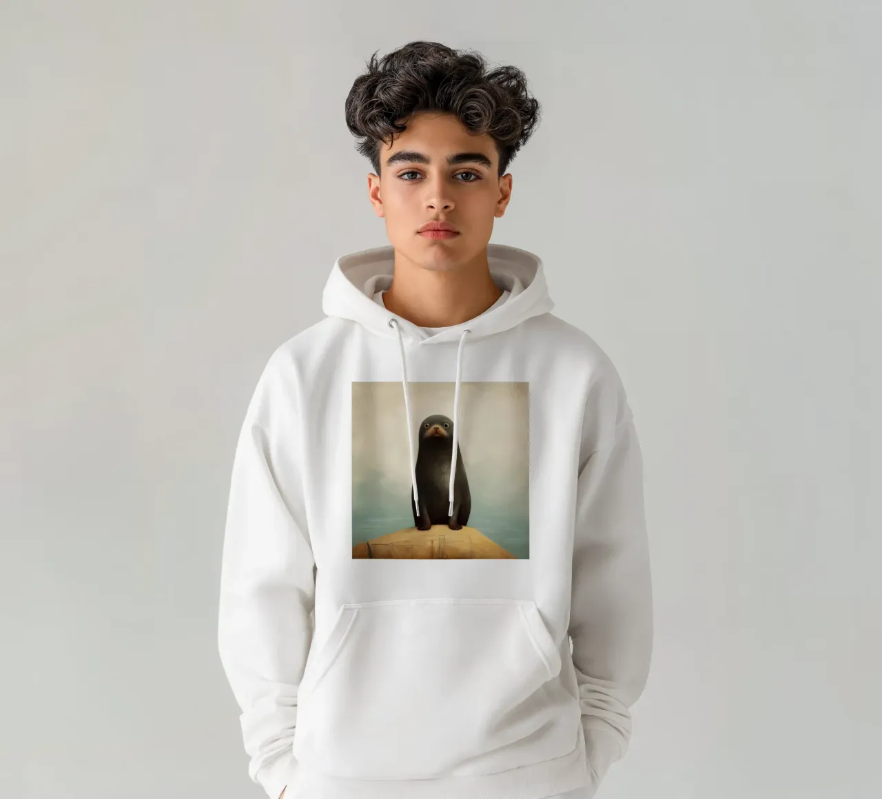 Sigillo di pelliccia minimo 4 felpa con cappuccio da Minimal Animal Art