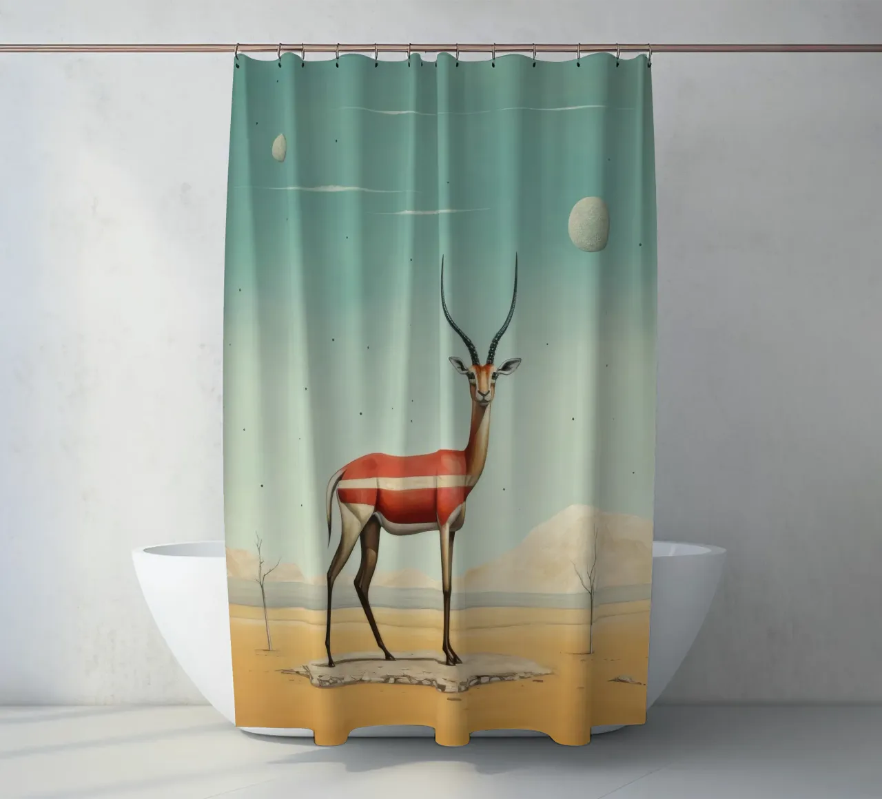 Minimal Gazelle 2 shower curtain by Minimal Animal Art